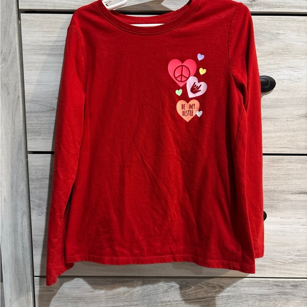 Cat & Jack Red Long Sleeve Shirt with Heart and Peace Graphics